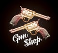 Old revolver, handgun. Cowboy gun vector illustration