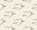 Old ribbon with message I love you, heart and arrow in vintage style engraving on a beige background. Greeting card for Royalty Free Stock Photo