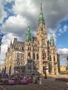 Old richly decorated fasade of city hall in Liberec, Czech Republic