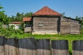 Old rickety one-story wooden house in Russia