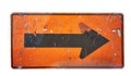 Old ,rip off and rusty arrow sign on isolated white background Royalty Free Stock Photo