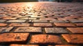 Old road brick pavement background. Generative AI