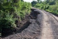 Old road. Concept road in huge pits. Symbol of hard way. Massive Cracks in road after Earthquake Royalty Free Stock Photo