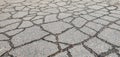 Old road with cracked damaged, destroyed, worn, broken, broken, dirty asphalt. Cracks in the asphalt on the highway Royalty Free Stock Photo