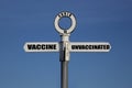 Old road sign with vaccine and unvaccinated pointing in opposite directions. Covid 19 concept