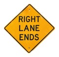 Old road signs with text - Right Lane Ends