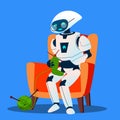 Old Robot With Glasses Knitting A Sock Vector. Isolated Illustration Royalty Free Stock Photo