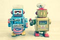 Old robot toy on wood table Royalty Free Stock Photo