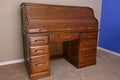Old roll top vintage desk in den, rolltop, office desk in oak wood, antique furniture