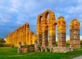 Old roman aqueduct in evening lights. Merida Royalty Free Stock Photo