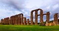 Old roman aqueduct in twilight lights. Merida Royalty Free Stock Photo