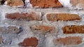 Old roman brick. The restored wall of the building of the Roman conquerors. Warm brown-red shades of uneven bricks. Archaeological Royalty Free Stock Photo