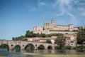 old roman bridge and cathedral St Nazaire in Beziers
