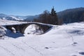 Old Roman bridge covered from the snow in Bulgaria Royalty Free Stock Photo