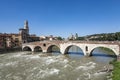 Old roman bridge in Verona spans the river Etsch Royalty Free Stock Photo