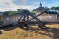 Old roman catapult in Castle Saint Angelo. Rome. Italy Royalty Free Stock Photo