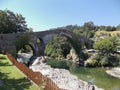 Old Roman stone bridge in Cangas de Onis Asturias, Spain. Royalty Free Stock Photo