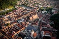 The old Romanian city of Brasov, the center of Transylvania. Top view from a quadrocopter Royalty Free Stock Photo