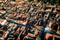 The old Romanian city of Brasov, the center of Transylvania. Top view from a quadrocopter