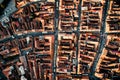 The old Romanian city of Brasov, the center of Transylvania. Top view from a quadrocopter