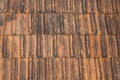 Old roof terracotta tile with black spots of mold and moss close up. rough surface texture Royalty Free Stock Photo