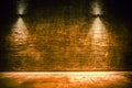 Old room with brick wall, grungy background . brick wall with bulb lights lamp. nice brick show room with spotlights. Background Royalty Free Stock Photo