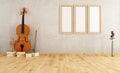 Old room with double bass Royalty Free Stock Photo