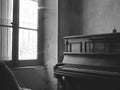 Old room with a piano in black and white Royalty Free Stock Photo