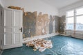 Old room during renovation removing wallpaper Royalty Free Stock Photo