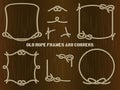 Old Rope Frames and Corners on Brown Background Royalty Free Stock Photo