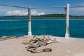 Old rope on the vessel deck in Thailand. Royalty Free Stock Photo