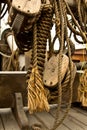 Old rope and wooden block pulleys Royalty Free Stock Photo