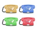 Old rotary phone icons set in different colors. Vintage wired phone handset, retro phone. Vector illustration Royalty Free Stock Photo