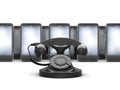 Old rotary phone and modern cell phones Royalty Free Stock Photo