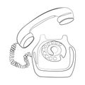 Old rotary telephone Line art black and white drawing.Retro telephone communication concept.vector illustration