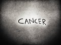 old rough and black and white color art with the english word cancer
