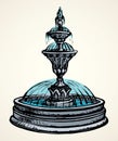 Old round fountain. Vector drawing Royalty Free Stock Photo