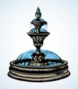 Old round fountain. Vector drawing Royalty Free Stock Photo