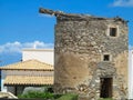 Old round medieval brown tower in Greece