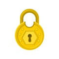 Old round-shaped padlock with ornamental engraving. Mystery, secret or security theme. Flat vector design