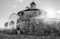 Old round tower, Korela fortress, with sun flare