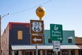 Old Route 66 and Public Library signs. Tucumcari, New Mexico, US