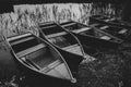 Old row boats at lake. Royalty Free Stock Photo