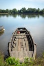 Old row boats on a still water of Loire river by summer Royalty Free Stock Photo