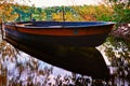 Old rowing boat in the lake at the forest