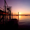 Old Rowing Boaton Sea During Sunset Royalty Free Stock Photo