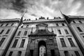 Old Royal palace, famouse tourist place of Prague. The residence of the Czech President. Black and white photo