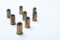 Old rubber bullets on a white background, selective focus Royalty Free Stock Photo