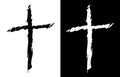 Old rugged distressed christian cross in both black and white isolated isolated vector illustration