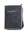 Old Rugged Holy Bible Isolated on White Background Royalty Free Stock Photo